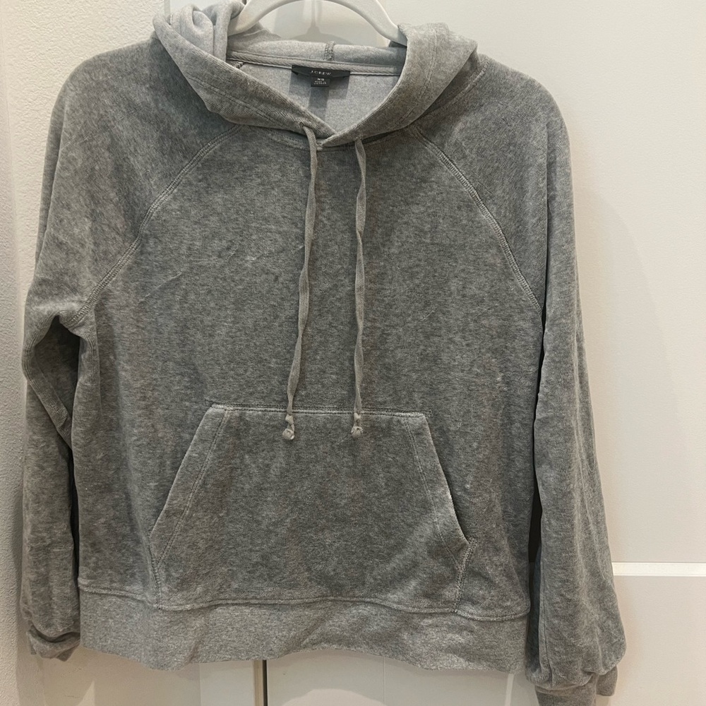 J. Crew Gray Pullover Hoodie with Front Kangaroo Pocket and Drawstring Neckline
